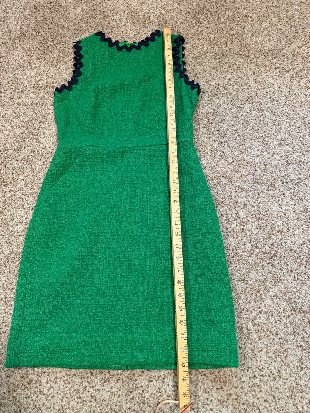 J Crew Tweed Dress Green Black Ric Rac Scallop Trim Sleeveless Size 0P - Picture 10 of 16